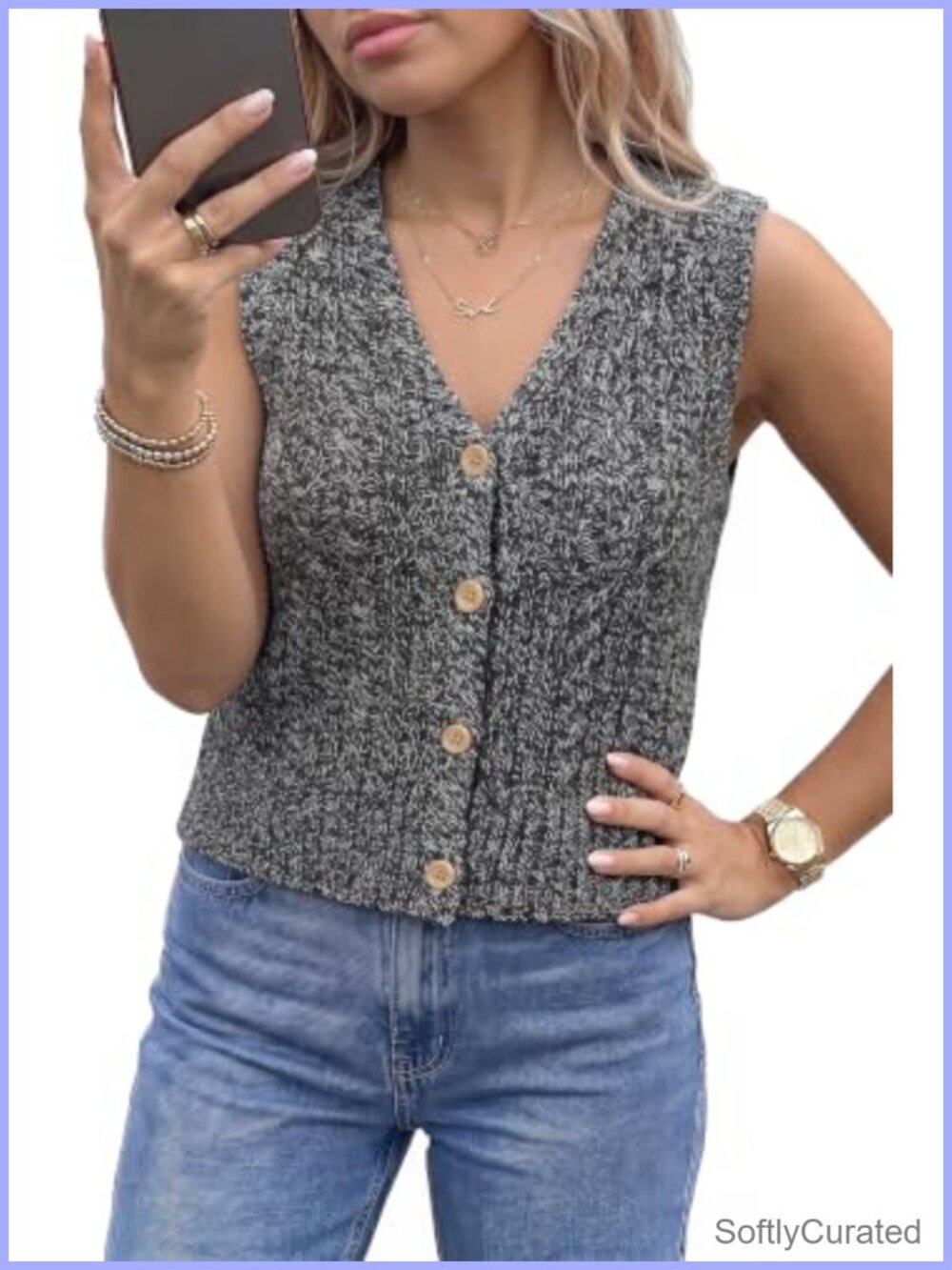 Wool Blend Cropped Cable Knit V-Neck Sweater Vest Sleeveless